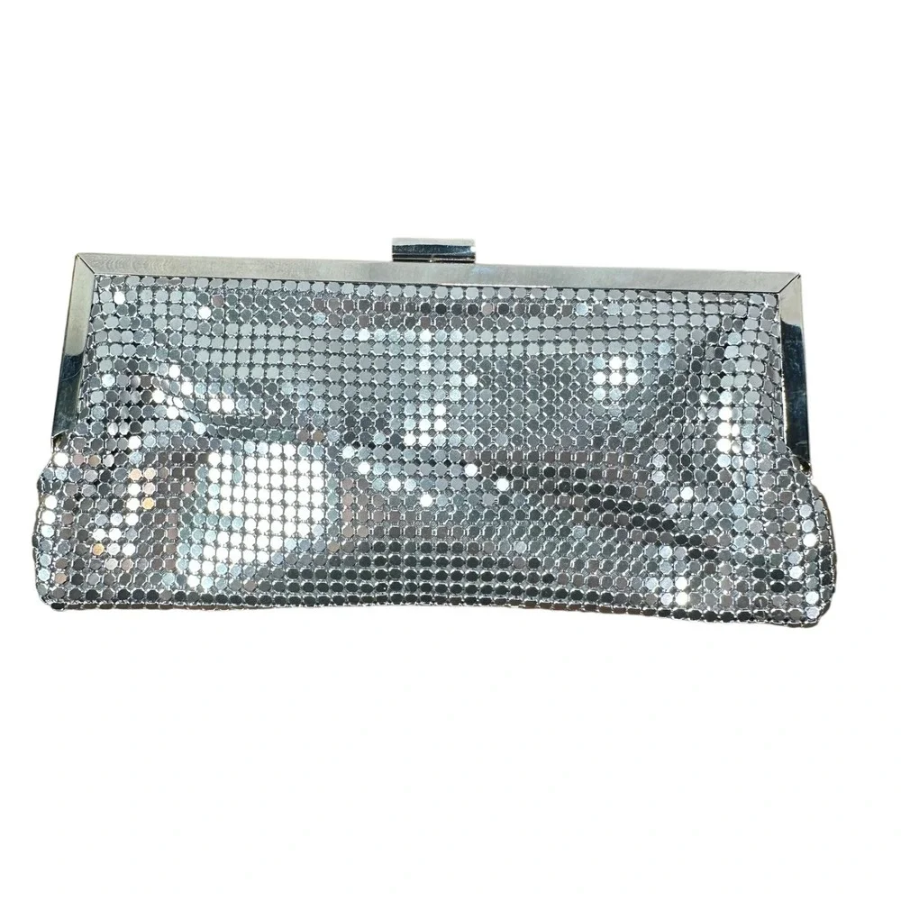 Silver Mesh Evening Clutch Bag with Chain Strap‎ Elegant Party Purse